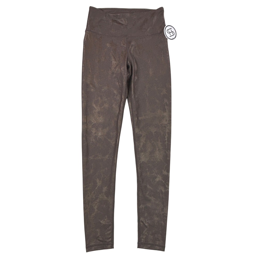 Mono B Harper Leggings Mocha Metallic Foil High Waist Yoga Pants Size Small NEW